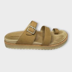 Merrell Juno Buckle Double‎ Strap Sandals Slides Tan Leather Shoes Comfy Size 8